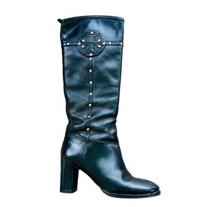 Tory Burch Leather Black Gold Studded Boots Size 9